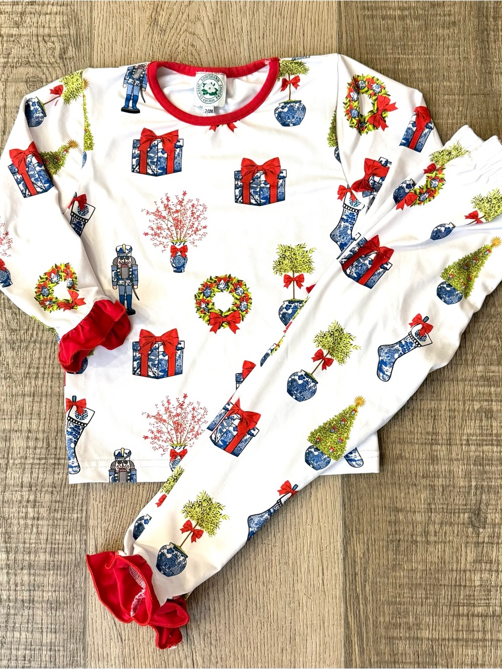 Classic Southern Smocks Christmas Pajama Set 24M Nutcracker Wreath Holiday